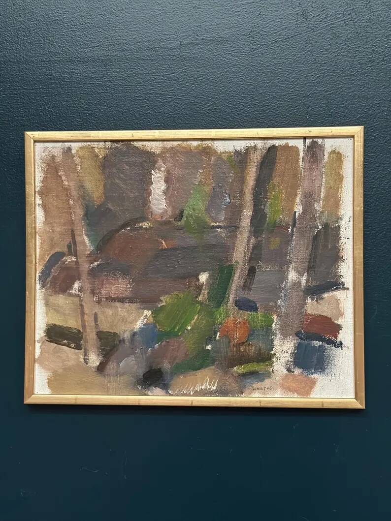 Swedish Oil on Panel“Composition” by Nils Folke Knafve –Vintage & Framed