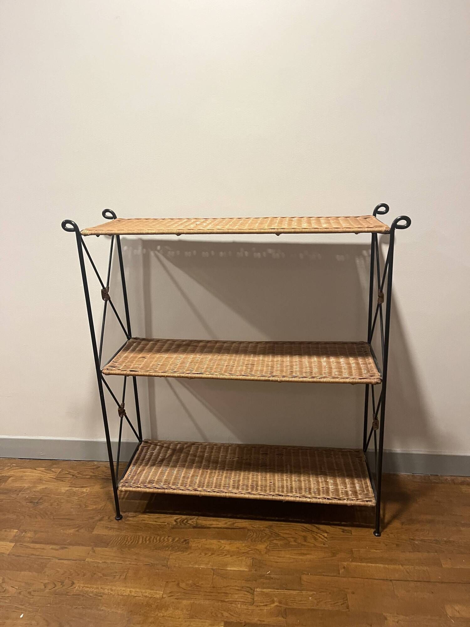 Rattan and wrought iron shelf