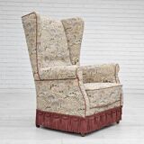 1955-60s, Danish design, high back armchair in floral multicolor fabric, original condition.