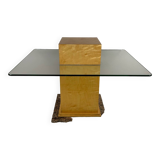 Table basse design années 80 bois, verre, granit