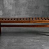 Solid Teak Slatted Bench by Pierre Jeanneret, India, 1950s