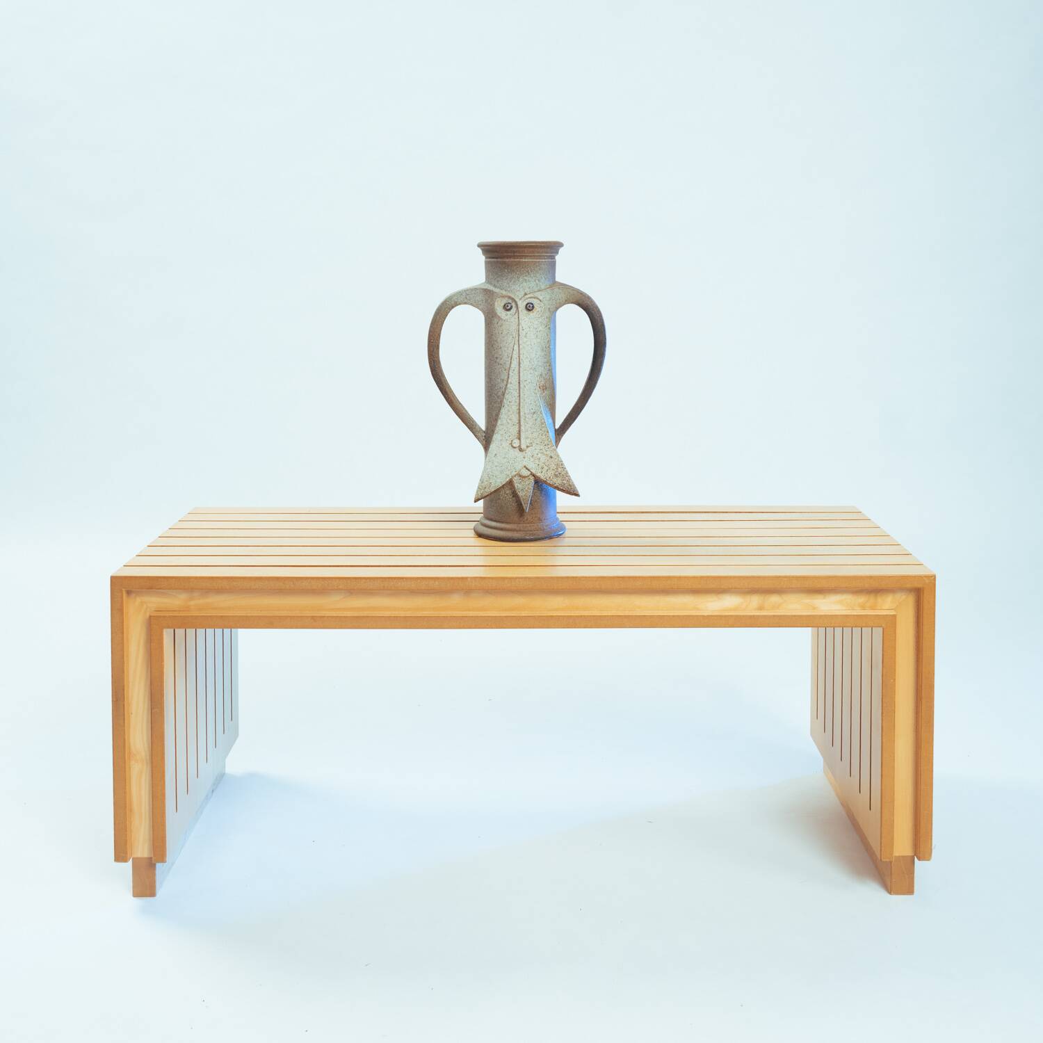 Ruudjan Kokke Dutch design slat bench sidetable, 1980s