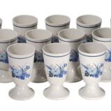 12 vintage mazagrans in earthenware, with a blue floral design.