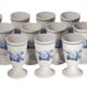 12 vintage mazagrans in earthenware, with a blue floral design.