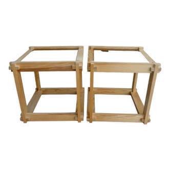 Pair of side tables in wood and smoked glass, 60s