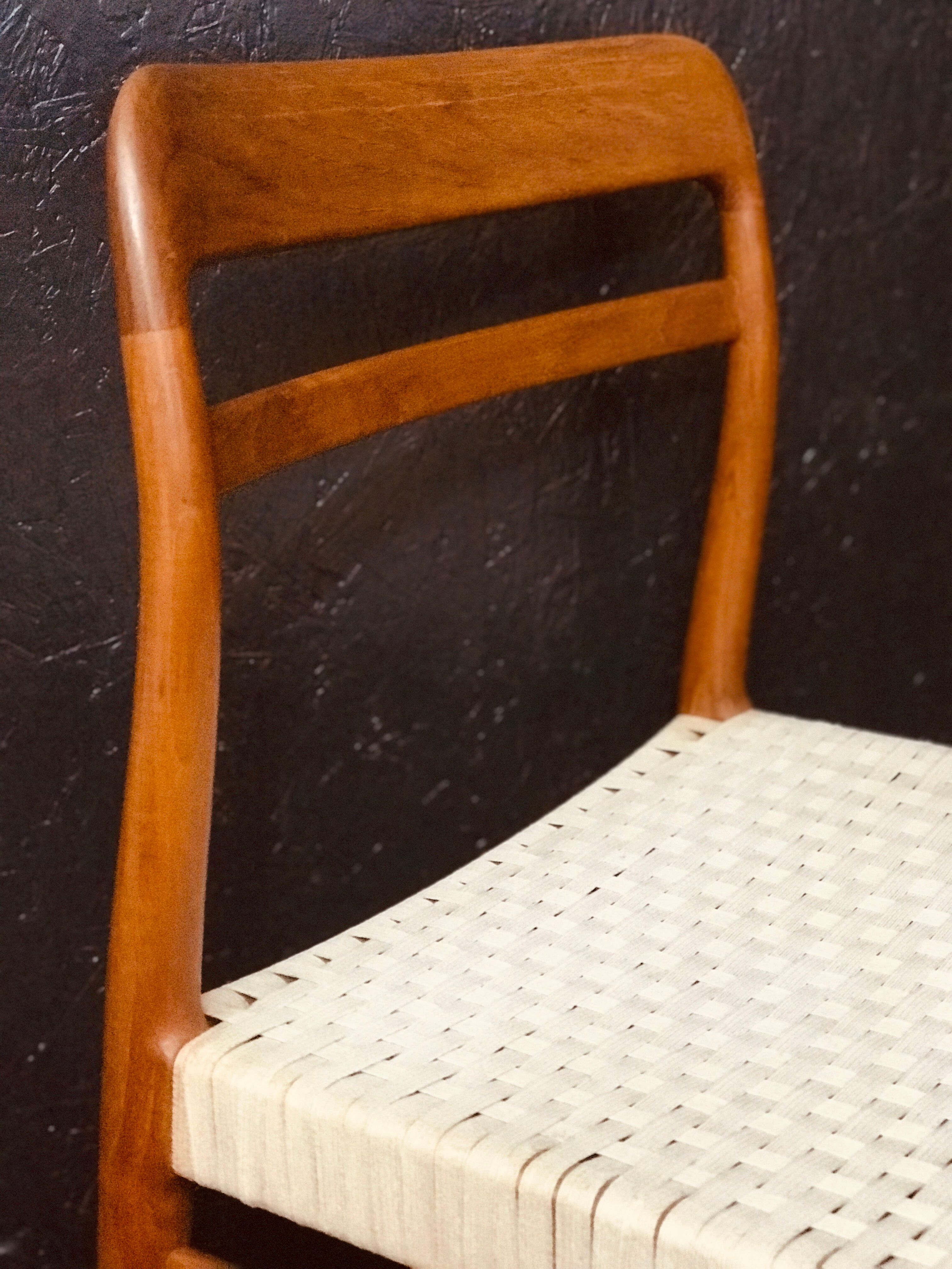 6 scandinavian teak dining chairs with papercord in natural colour from norway