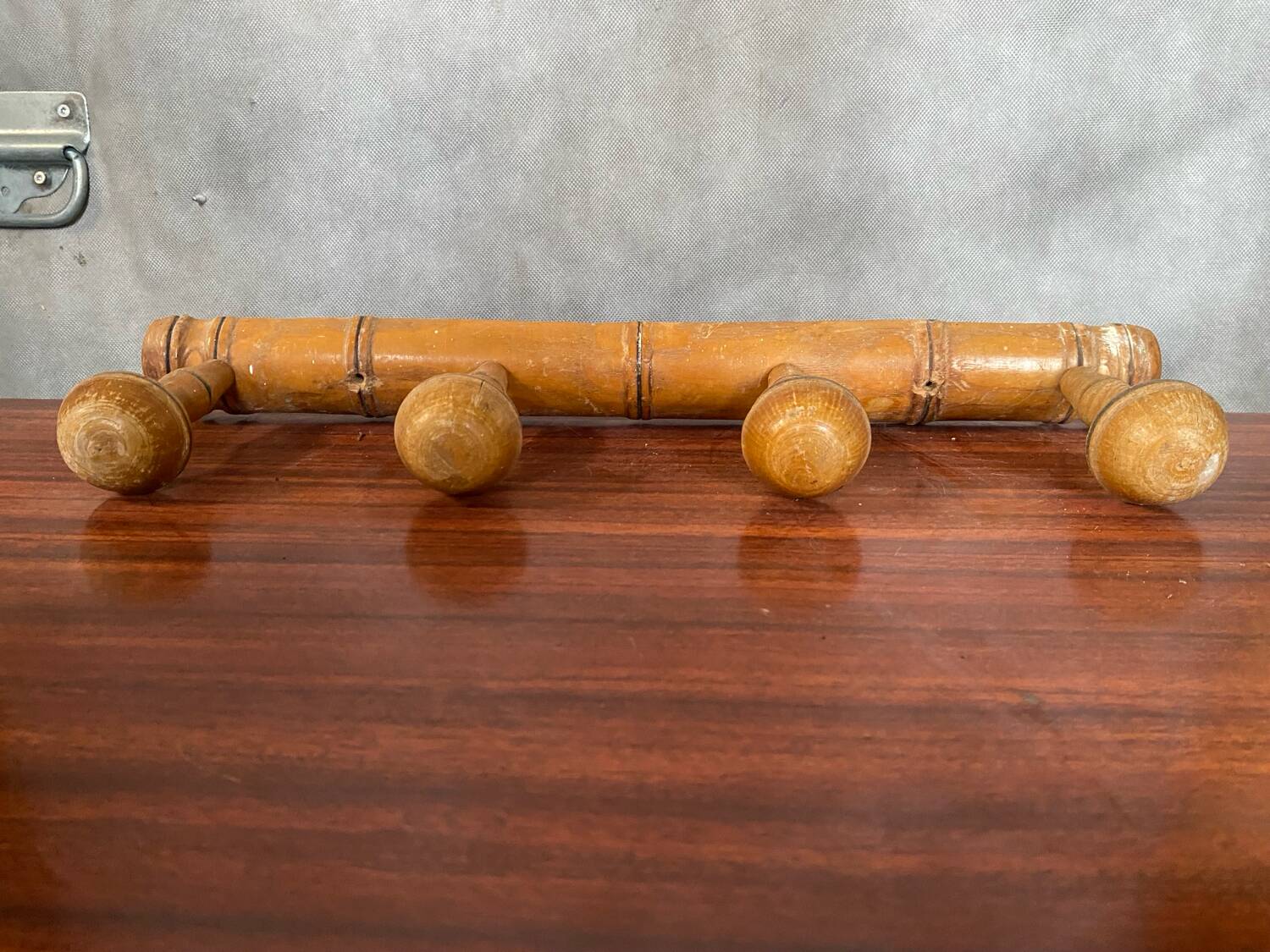 Old Coat Rack Wall Mounted x4 Wood Bamboo Style Vintage