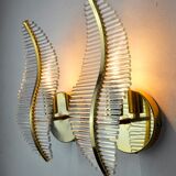 Pair of floral wall lamps Venini dorée, Murano, tubular glasses, Italy, 1970