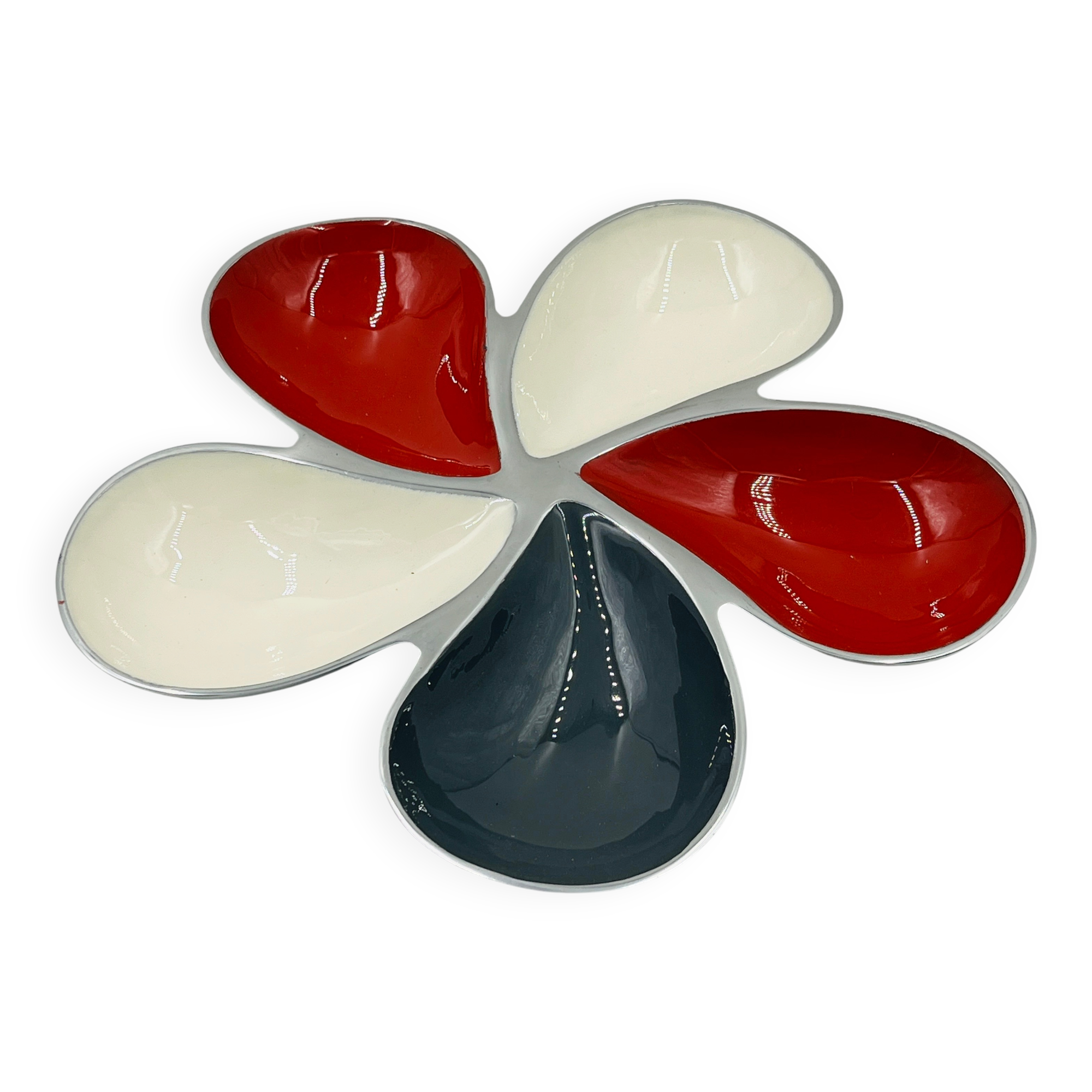 Vintage enamelled solid aluminium aperitif plate Flower 39cm