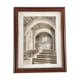 Tableau ancien aquarelle intérieur chapelle sur papier