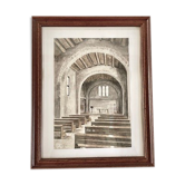 Old watercolor painting interior chapel on paper
