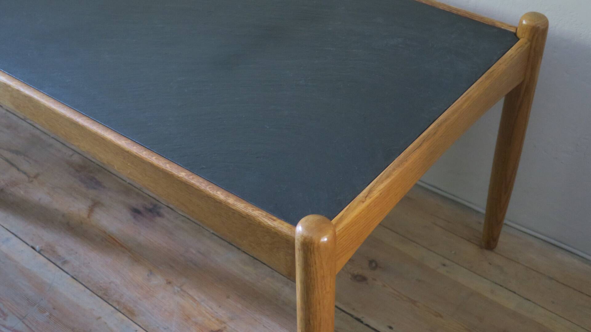 Mid century solid oak and slate coffee table by Eric Merthen, Sweden 1960s