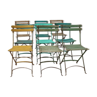 9 wooden and iron folding chairs