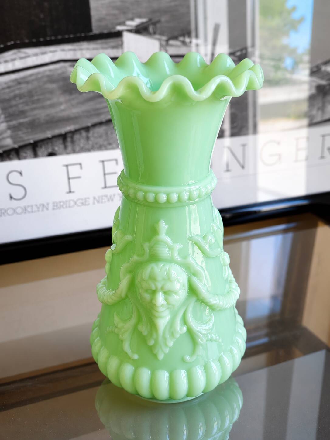 Jade green opaline glass vase