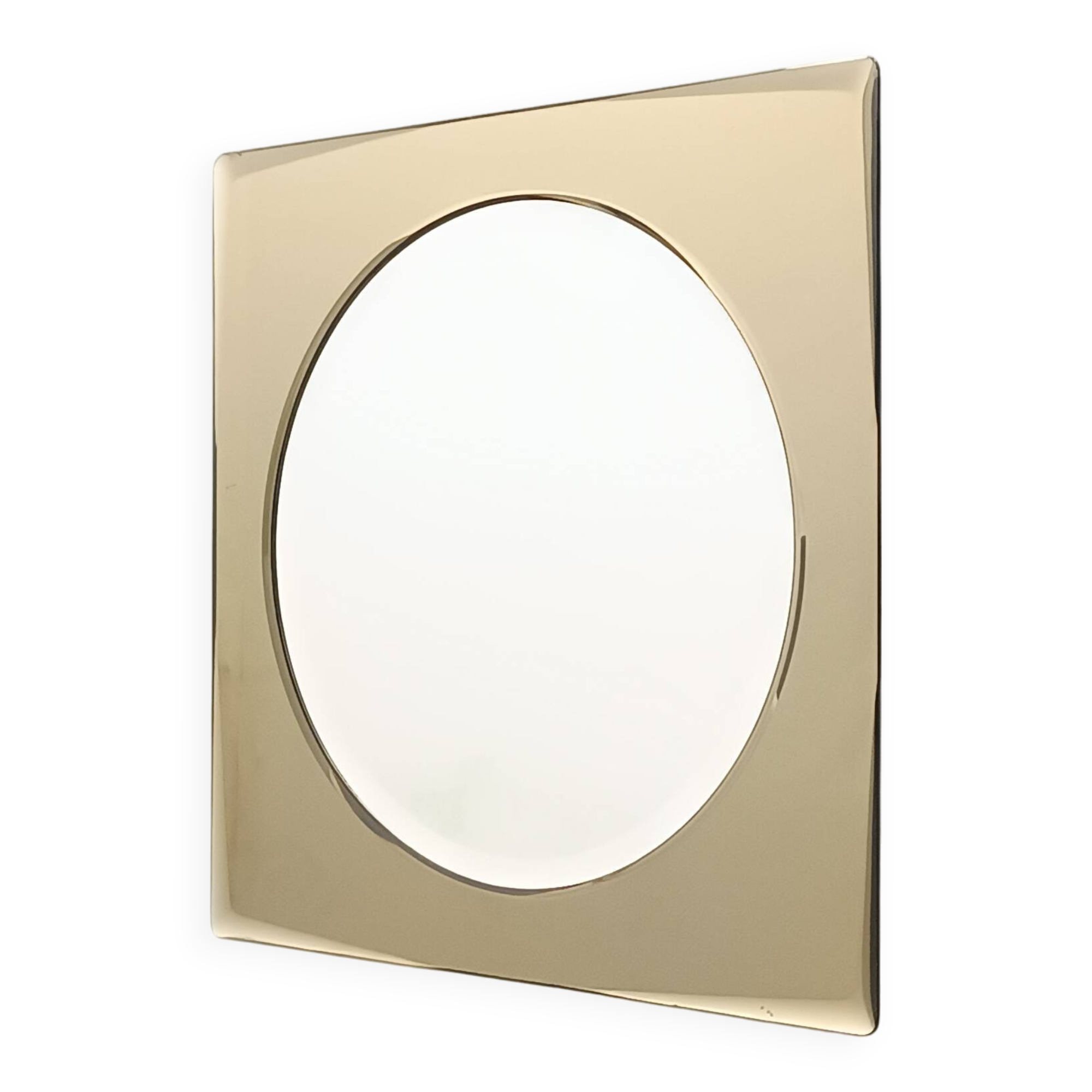 Postmodern Square Beige Wall Mirror with a Beveled Glass, Italy