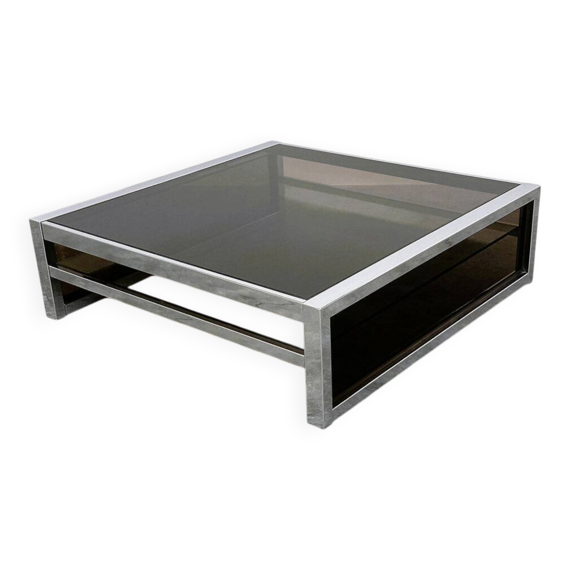 XL Belgo Chrom square coffee table in chrome & smoked glass – 1970s