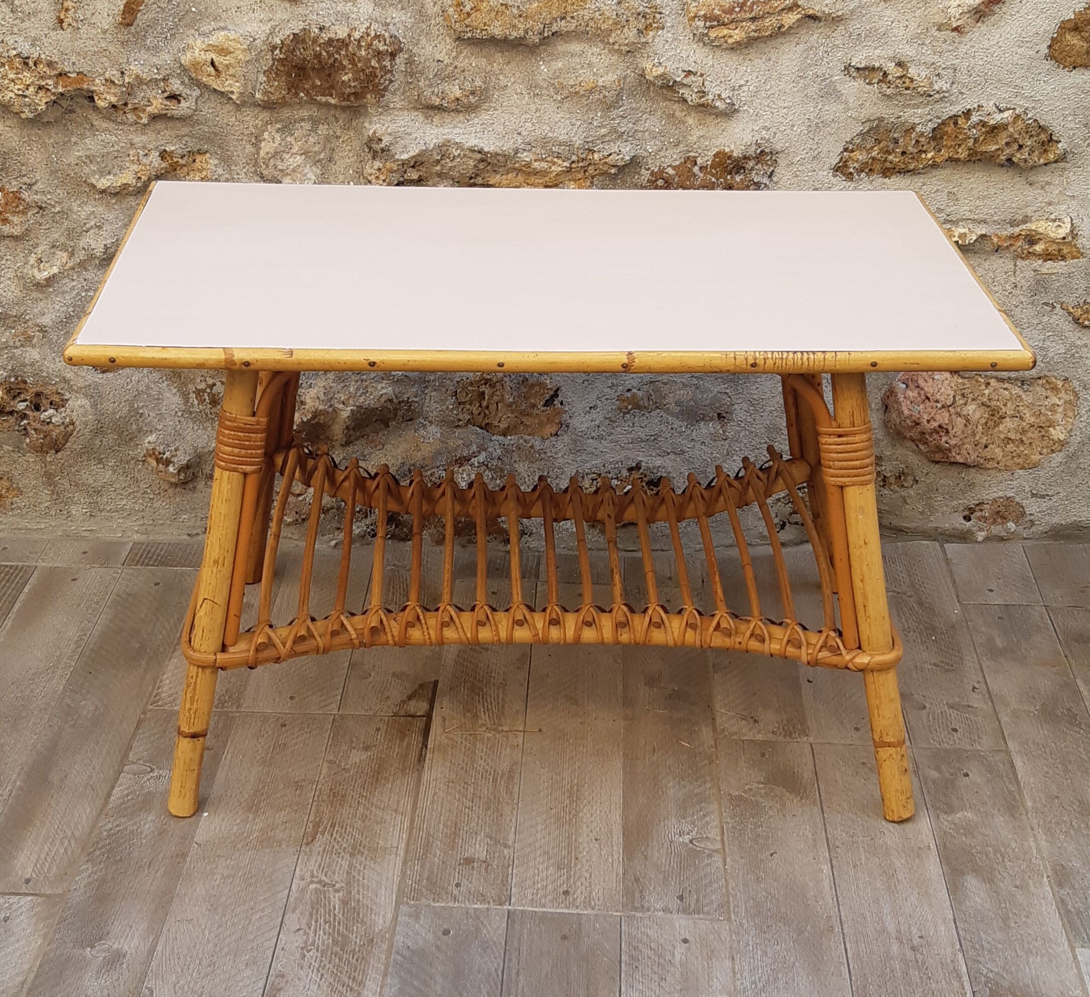 Powdered pink rattan coffee table