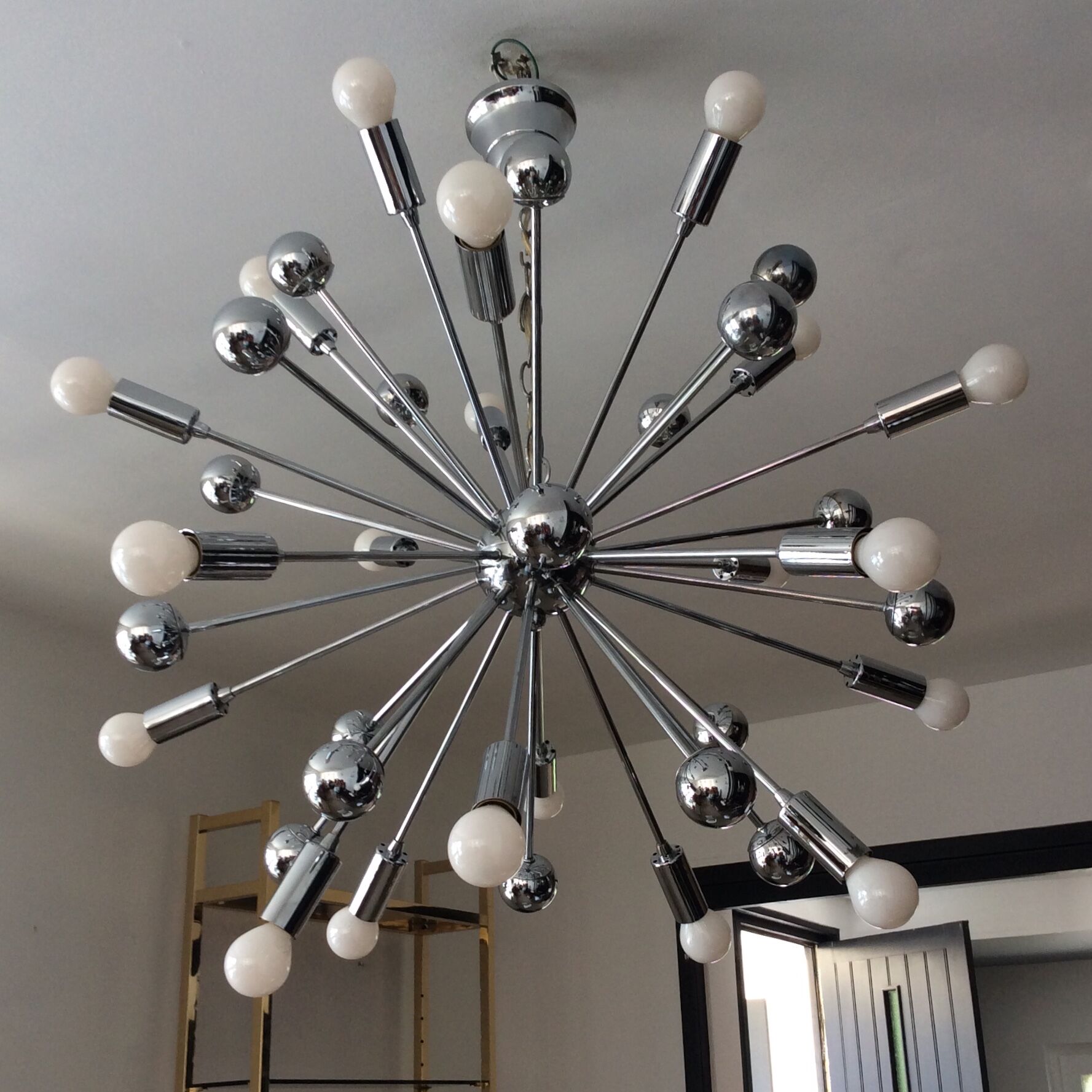 Sputnik XXL chandelier of the 60s-70s chrome metal 20 lamps