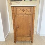 Bedside table / nightstand in pitchpin pine wood and bamboo with marble top
