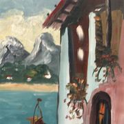 Oil on canvas “By the Lake” by Hartvig Jarlhov, Vintage & Framed 48×56cm