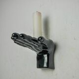 “Main” wall candle holders, black ceramic, France, 1980