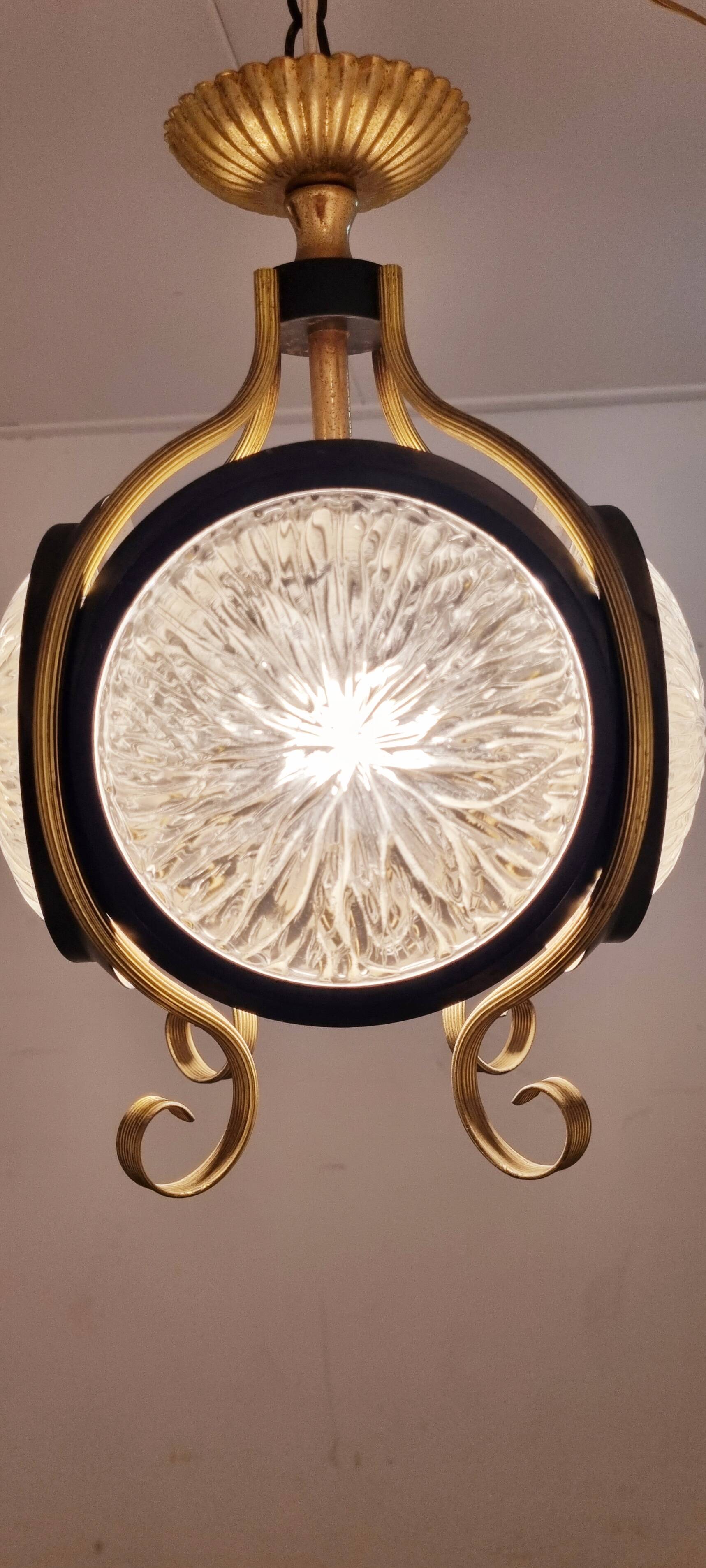 1960s glass brass pendant, frivolous lantern lamp