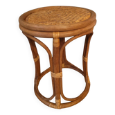 Rattan and cane tam-tam stool - 1970s bohemian design
