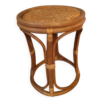 Rattan and cane tam-tam stool - 1970s bohemian design