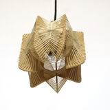 Hanging lamp in wood and threads of the 70