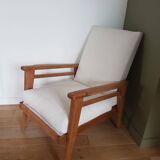 Scandinavian style armchair in solid wood, reupholstered