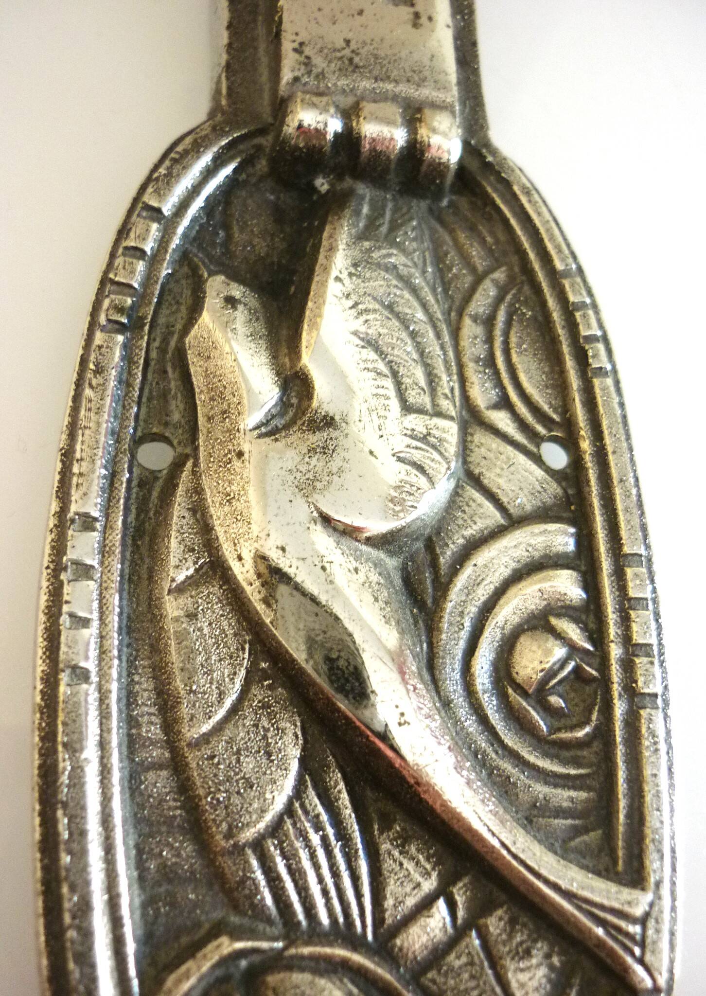 Art Deco wall light, silver-plated bronze, frosted glass, stylized bird decor