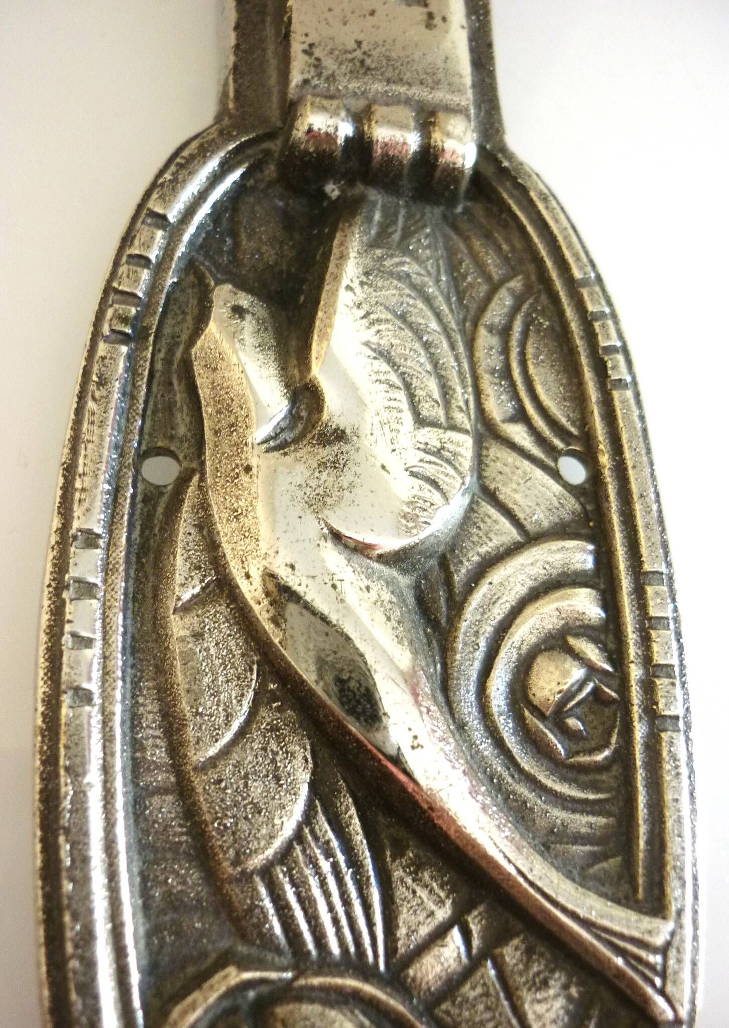 Art Deco wall light, silver-plated bronze, frosted glass, stylized bird decor