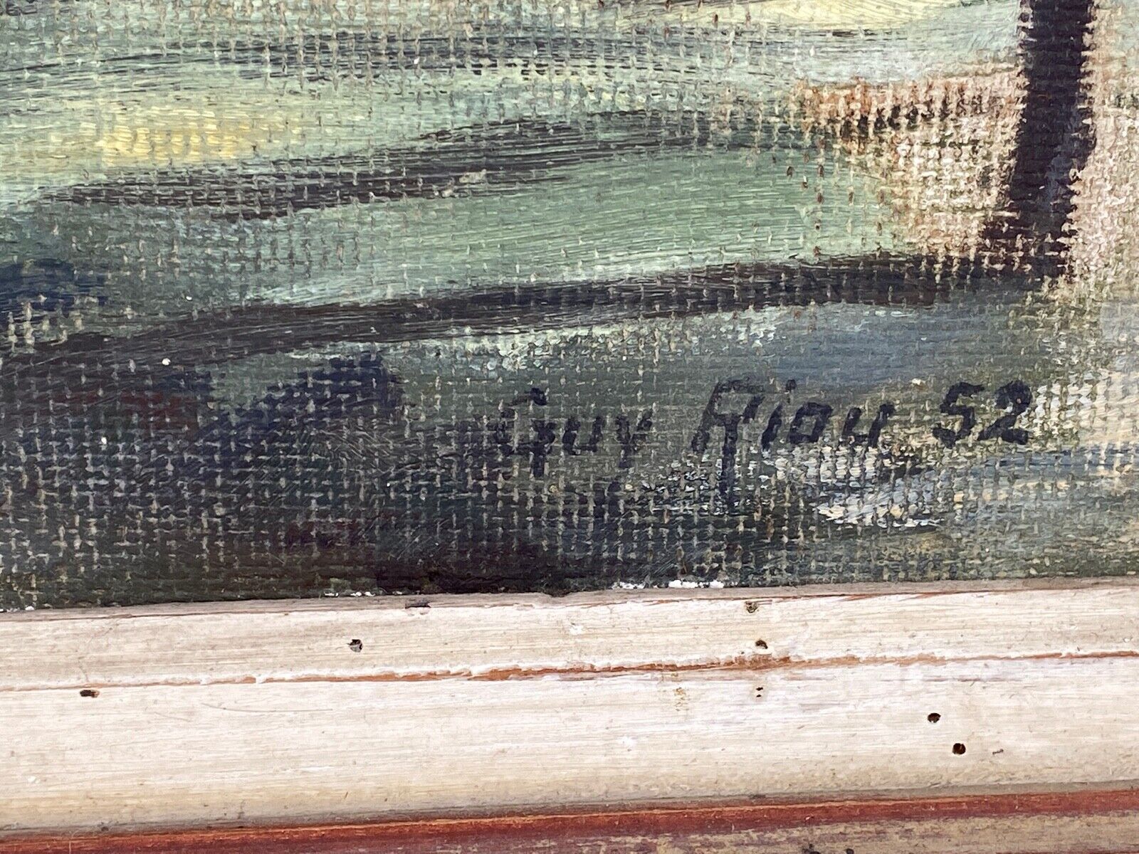 Gouache watercolor on paper by guy riou sous bois 1952 frame ceruse