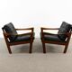 Pair of teak chairs in black leather by Illum Wikkelsoe for Niels Eilersen, Denmark