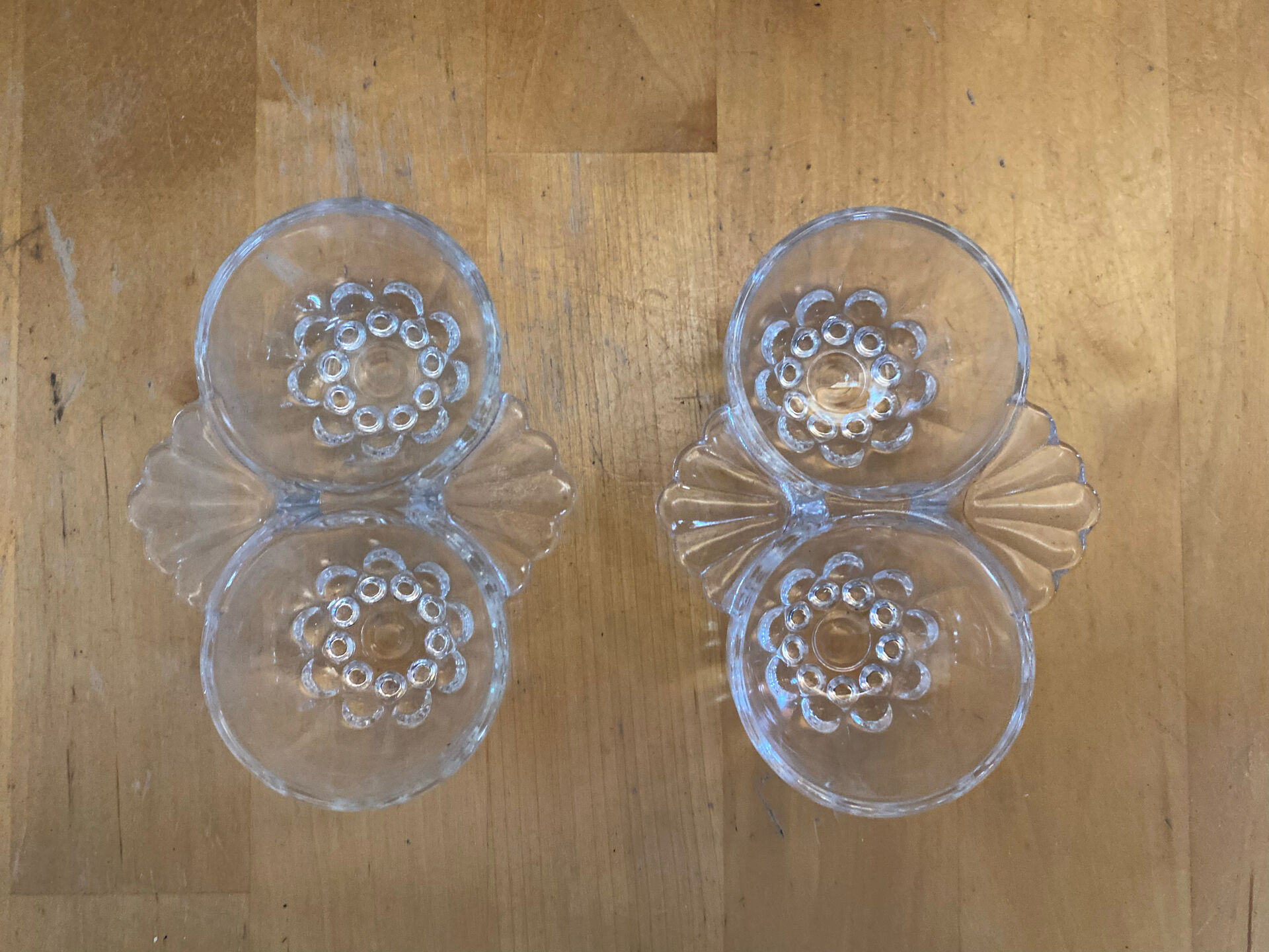 Pair of Vintage Moulded Glass Shell Salt and Pepper Shakers