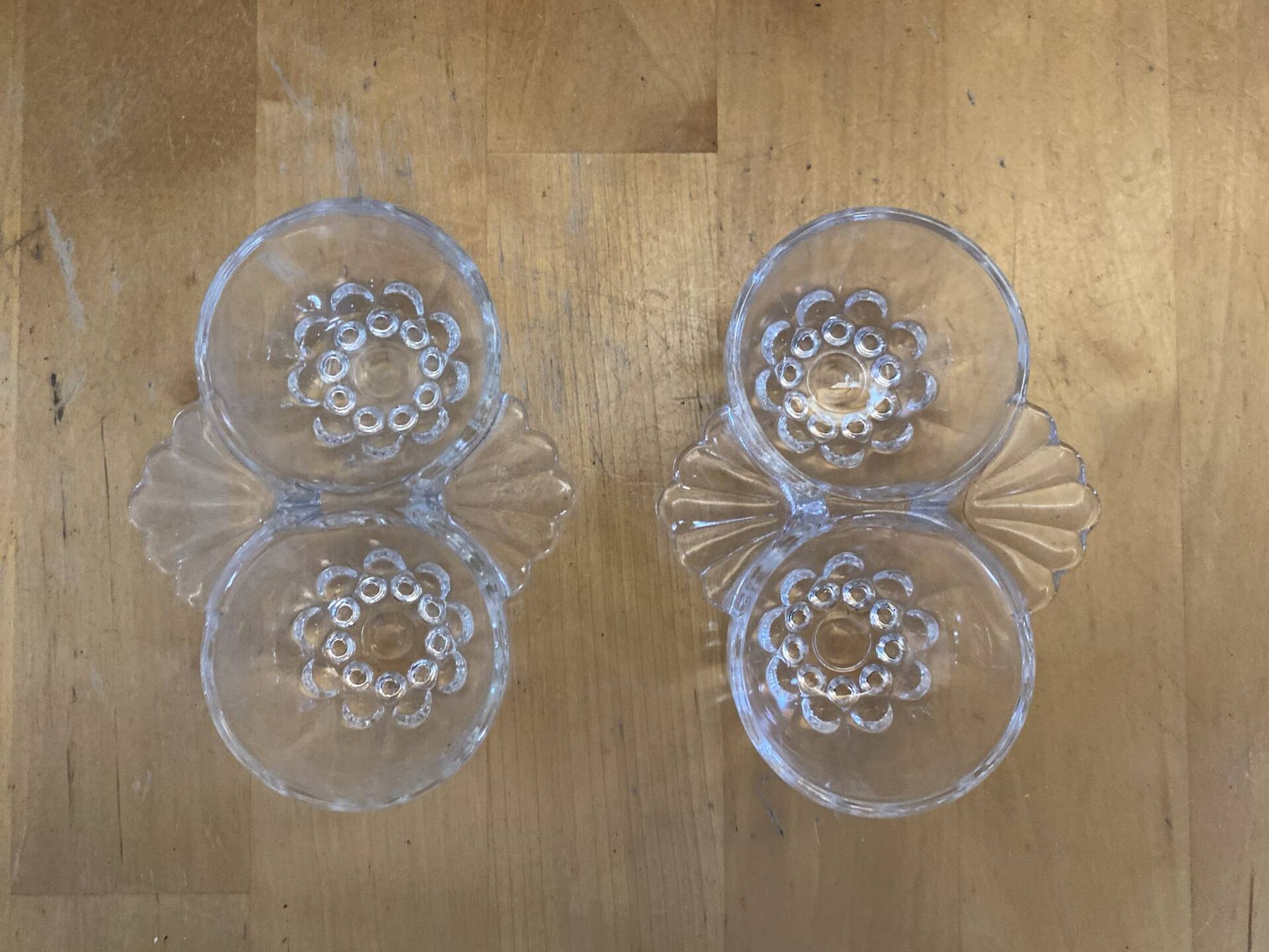Pair of Vintage Moulded Glass Shell Salt and Pepper Shakers