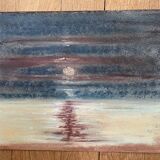 Signed pastel landscape painting "sunset" Normandy