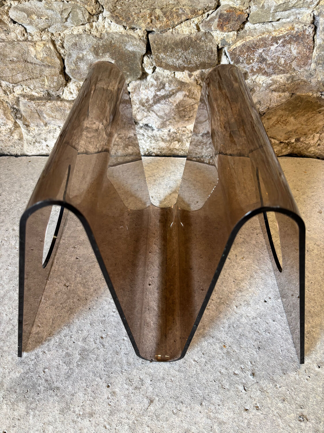 Smoked Plexiglas magazine rack by Michel Dumas for Roche Bobois 1970