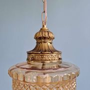 Grande suspension en verre et laiton, type lanterne, 1960