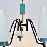 Dutch suspension lamp in wood steel and opaline glass