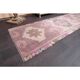 Vintage Turkish hand-knotted wool cotton pink runner rug 88x283