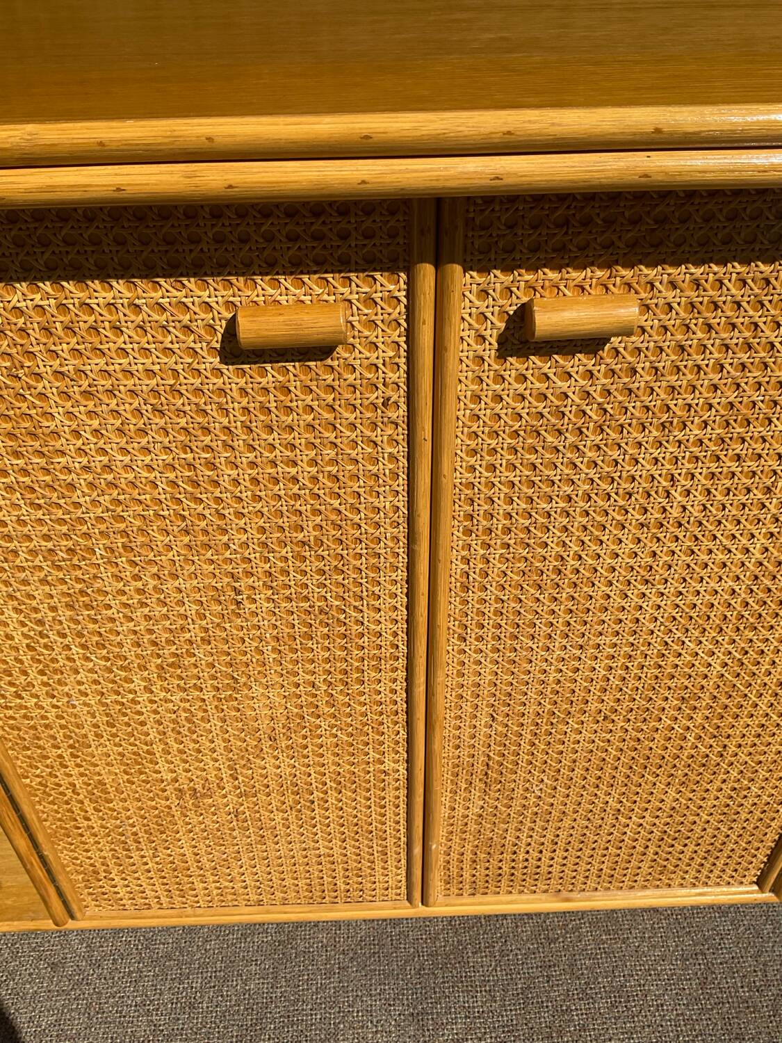 Vintage wooden and cane sideboard from the 70s