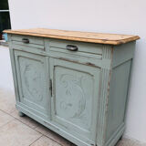 Carved buffet green-of-gray and raw wood
