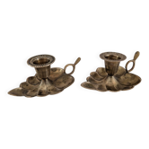 Pair of brass candle holders in the shape of a leaf – 1960s