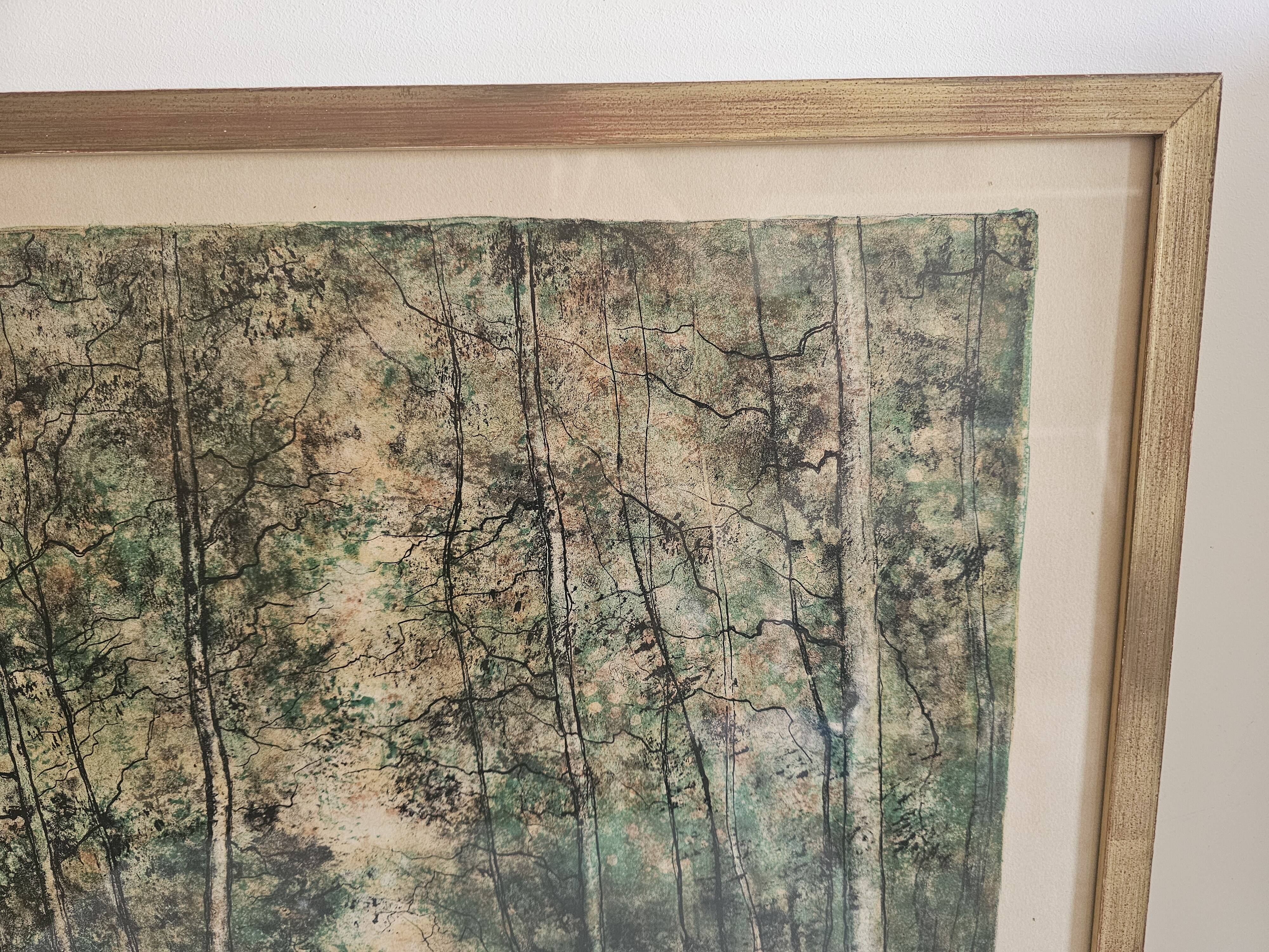 Tableau Lithographie ancienne - Paysage forêt - Bernard Gantner