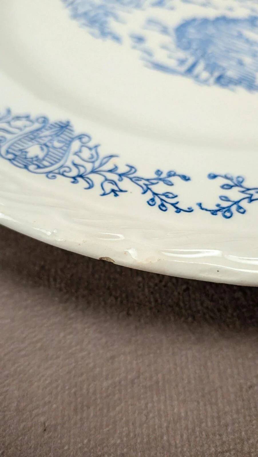 Set of 6 antique flat plates Rotterdam blue windmill design.
