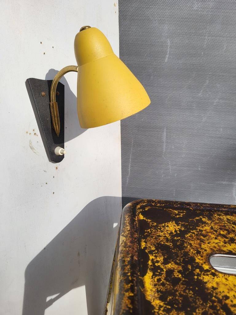 Yellow adjustable casserole wall light 1950