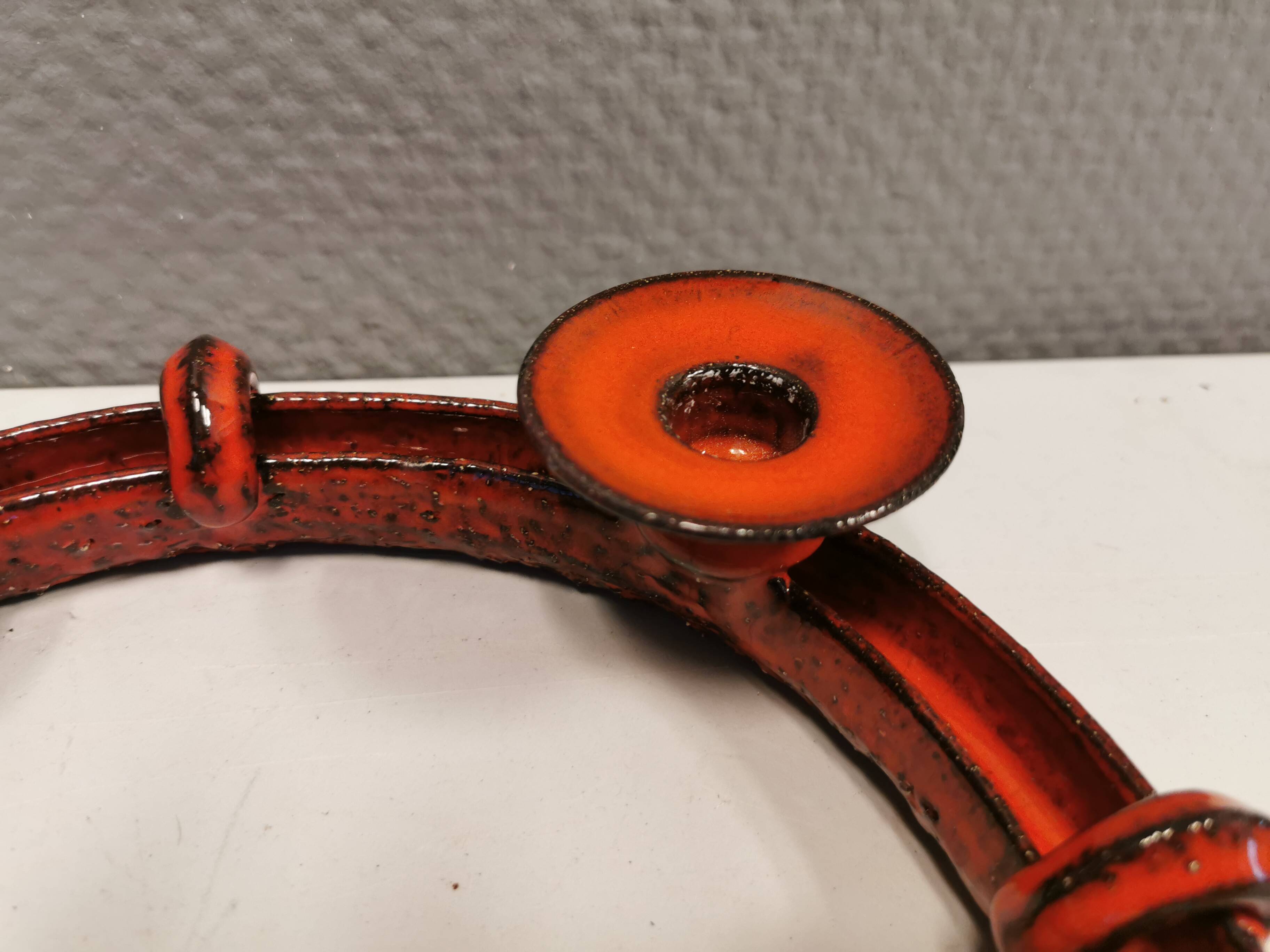 Candle holder in red ceramic, Danish from the 70s, perfect as an Advent candle holder for Christmas