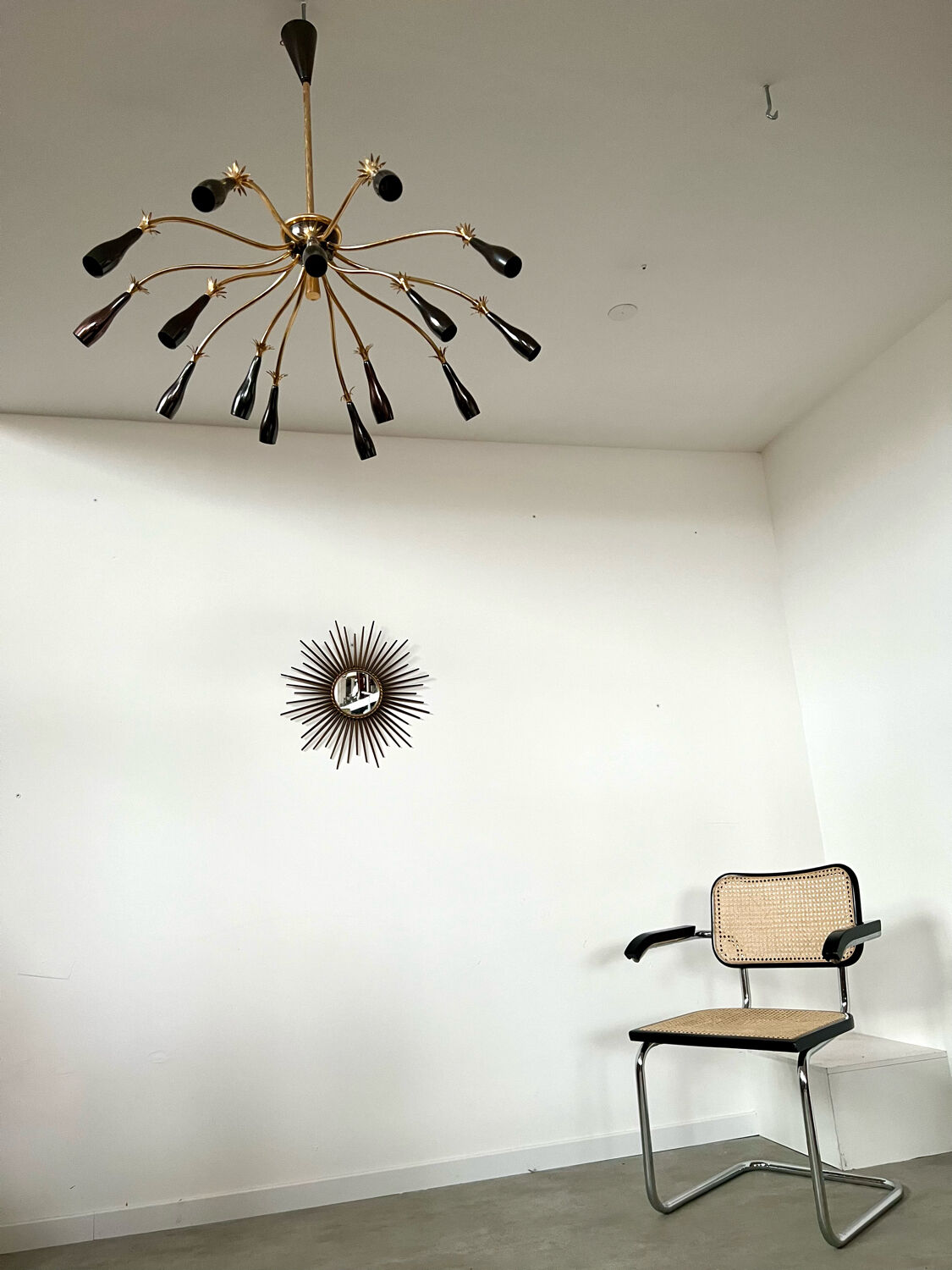 Old spider chandelier Italian metal, vintage Sputnik lamp 15 lights