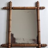 Miroir ancien style bambou tain altéré bois tourné fin XIXe siècle 50x42 cm